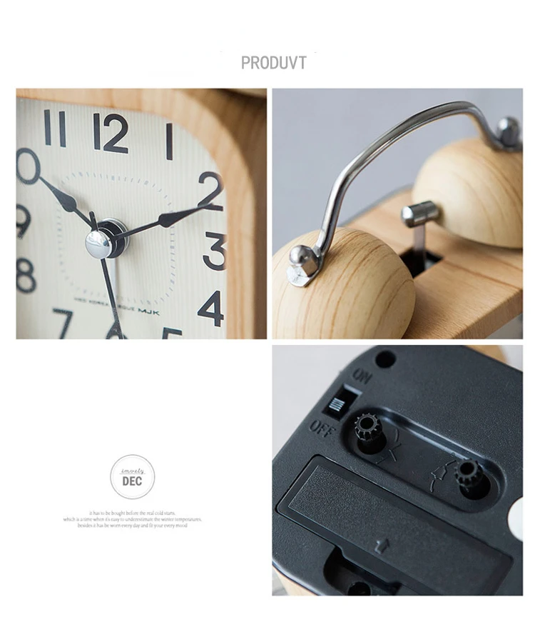 Alarm clock mute bedside bedroom modern minimalist luminous wood grain bell alarm student |