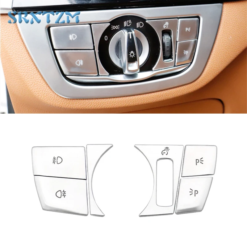 

Chrome LED Headlight Switch Button Frame Cover TrimFor BMW 5 Series G30 G38 2017-2021 Car Interior Inner Stickers