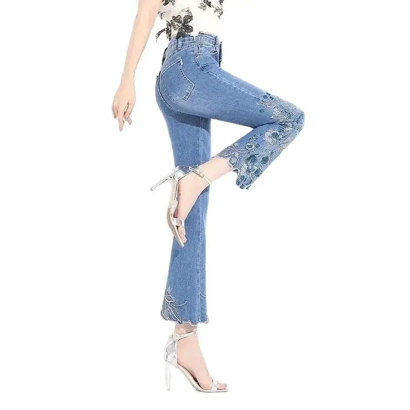 

Women High Waist Embroidery Jeans Femme Denim Flare Pants Loose Casual Jeans Spring Autumn Fashion Ladies Cowboy Pants