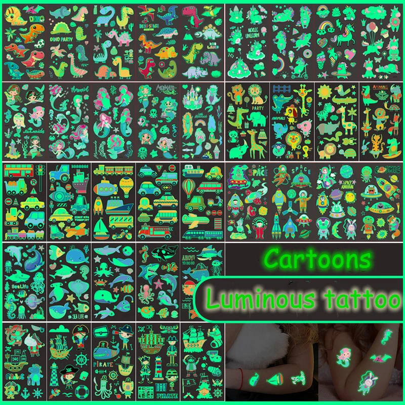 

5pcs/lot Luminous Face Temporary Tattoo Color Unicorn Mermaid Dinosaur Tattoo Child Cute Tattoo Sticker Body Art Tattoo for Kids