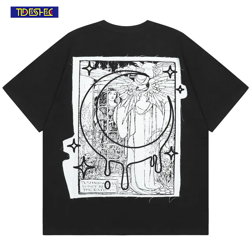 

Harajuku Stickers Embroidery T Shirts Women Oversized Graphic Print Tshirt Hip Hop Streetwear Tees Short Sleeve Tops 2023 Summer
