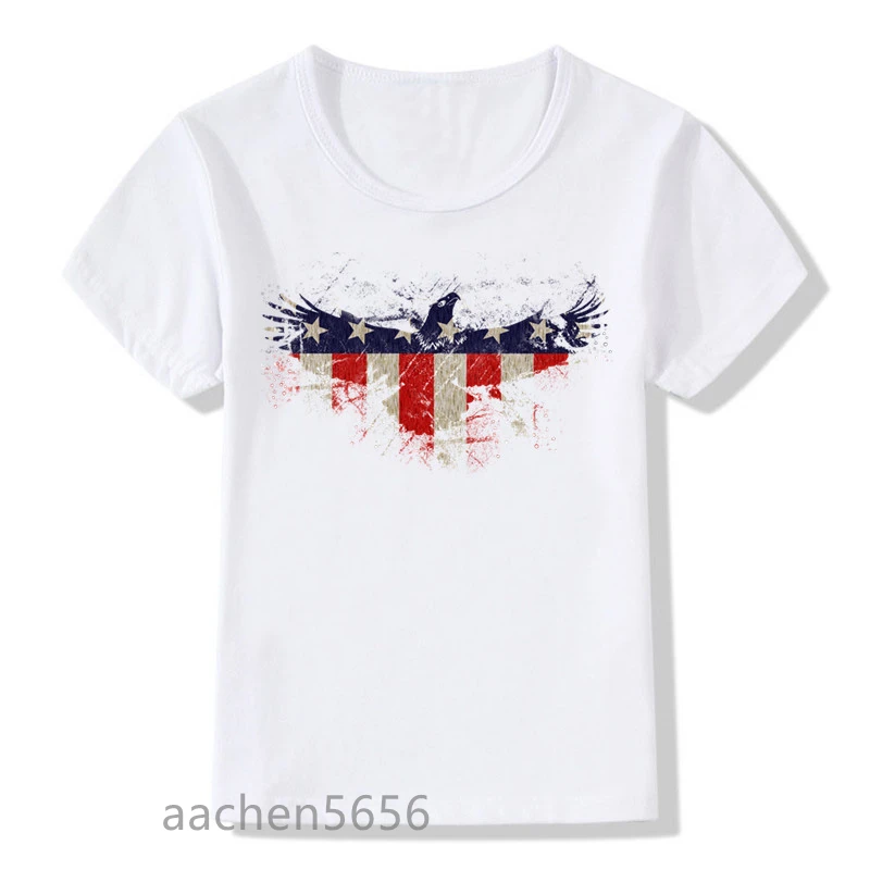 Children USA Patriot American Flag T-Shirt Baby Casual White T-shirts Kid Girls Boys Summer Short Sleeve Clothes, Drop Ship