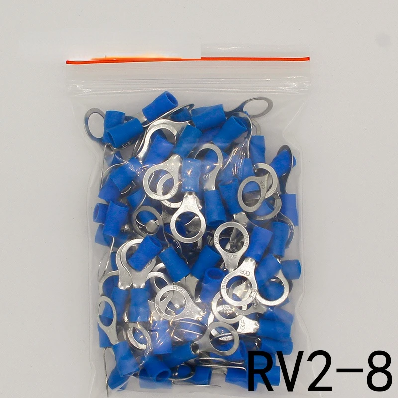

RV2-8 Blue Ring insulated terminal Cable Wire Connector 100PCS/Pack suit 1.5-2.5mm cable Electrical Crimp Terminal RV2.5-8 RV