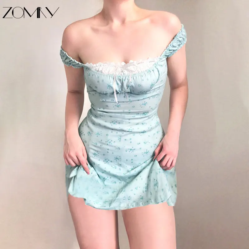 

Женское платье-трапеция с открытыми плечами, кружевом и высокой талией