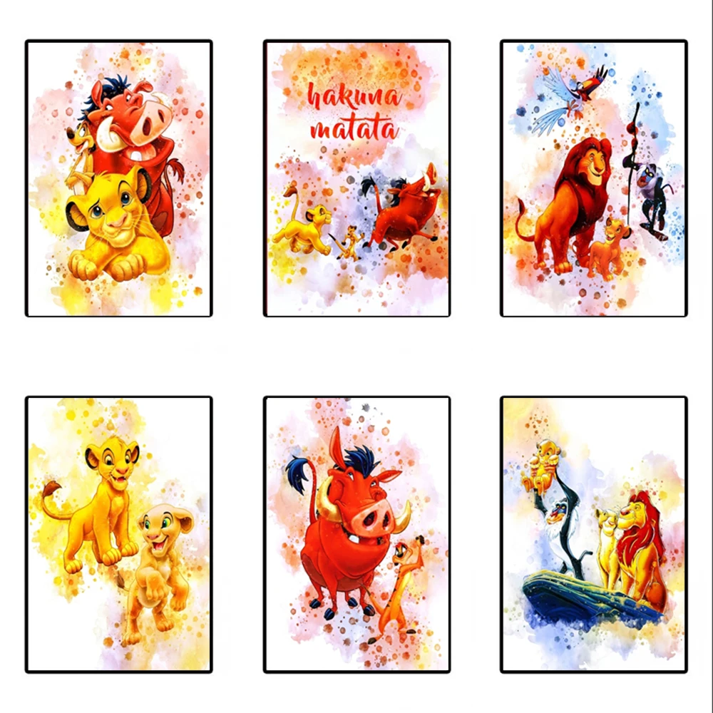 

Абстрактные картины на холсте «Король Лев» Disney, мультяшный постер акварелью, печатные настенные художественные картины для детской, гостиной, украшение для дома