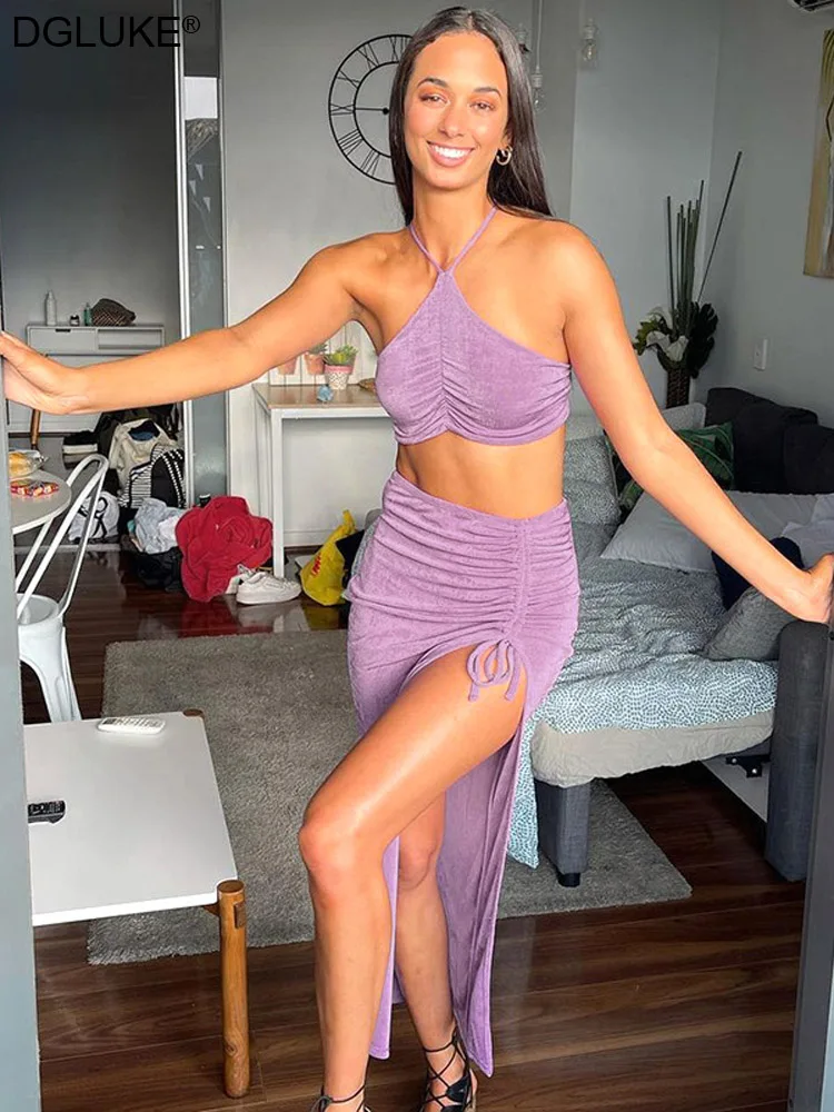 Женский элегантный летний костюм короткий топ и юбка из 2 предметов праздничные