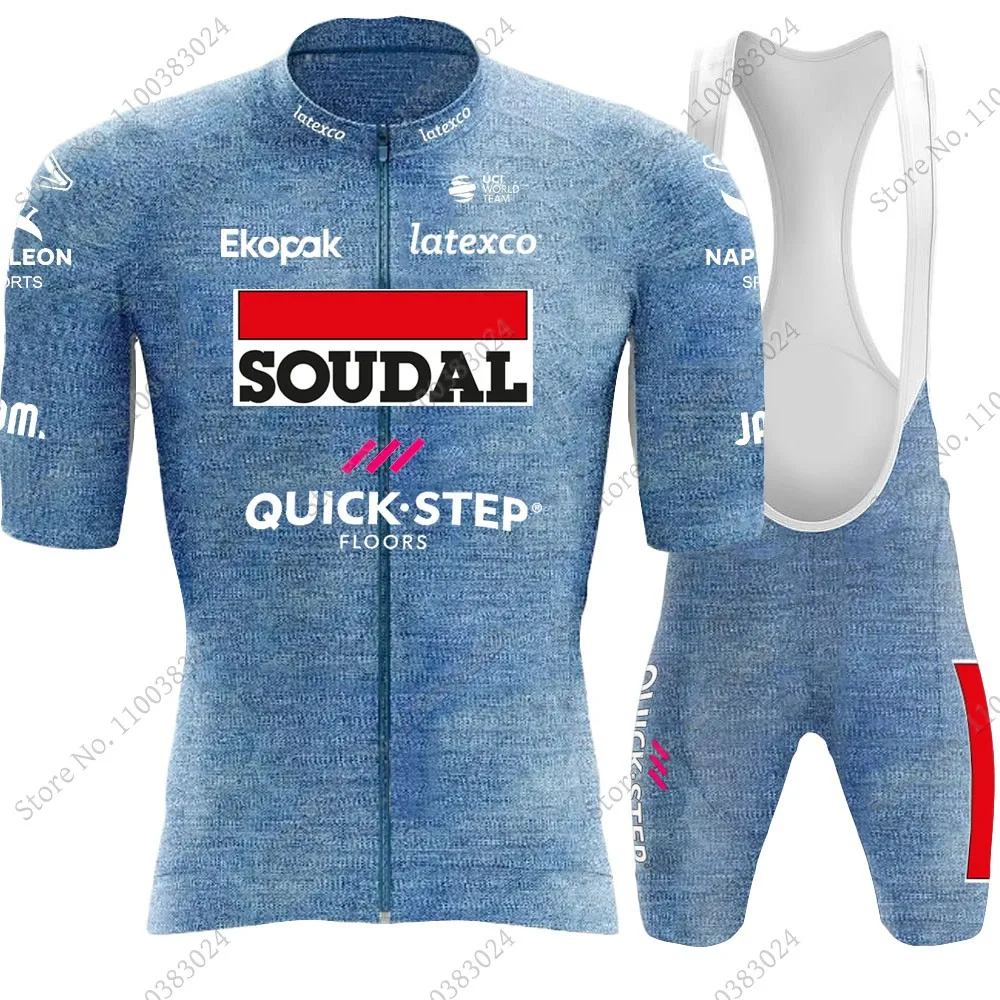 

Blue 2023 Soudal Quick Step Team Cycling Jersey Set Summer Cycling Clothing Road Bike Shirts Suit Bicycle Bib MTB Wear Ropa