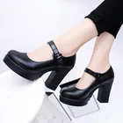 мюли женские 2021 2022  обувь женская летняя Женские туфли-лодочки на платформе и высоком квадратном каблуке, весна-лето, модные кожаные черные туфли с ремешком и пряжкой, женские туфли с круглым носком, 2022