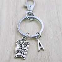 french fries chips keyring letter car key chain ring lobster clasp initial charm women jewelry accessories pendants metal