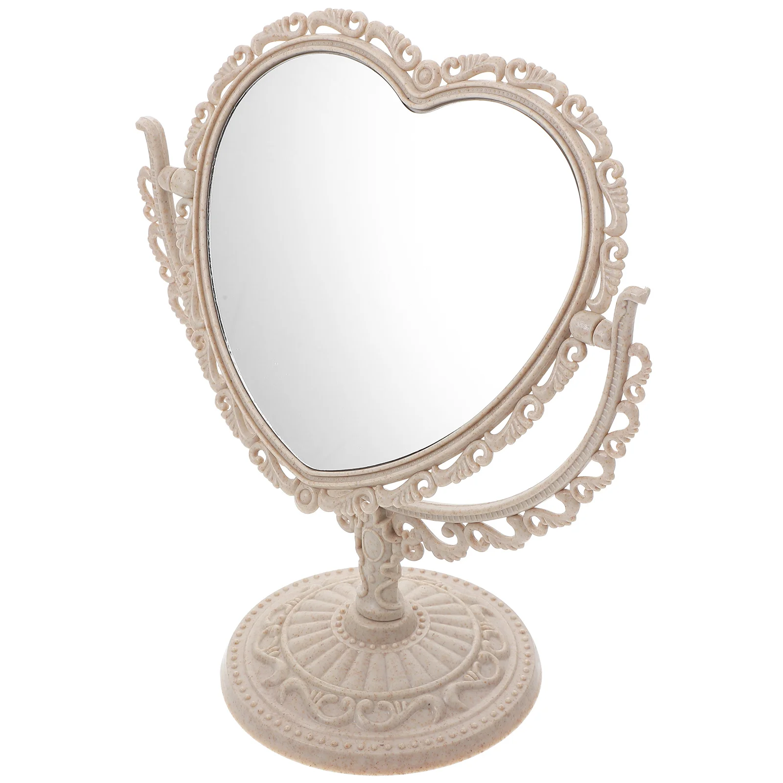 

Mirror Makeup Heart Tabletop Stand Vanity Desk Shaped Desktop Table Sided Decor Dual Swivel Bedroom Women Dresser Rotatable Room