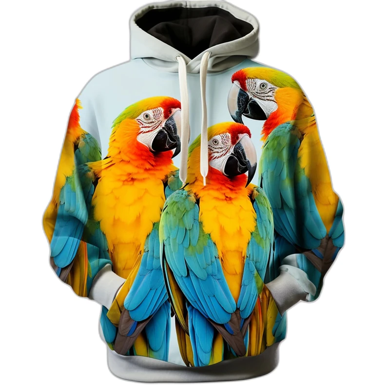 Colorful Parrot 3D Printed Hoodies For Men Clothes Animal Lover Casual Pullover Hoodie Hooded Sweatshirts Hawaiian Parrots Hoody