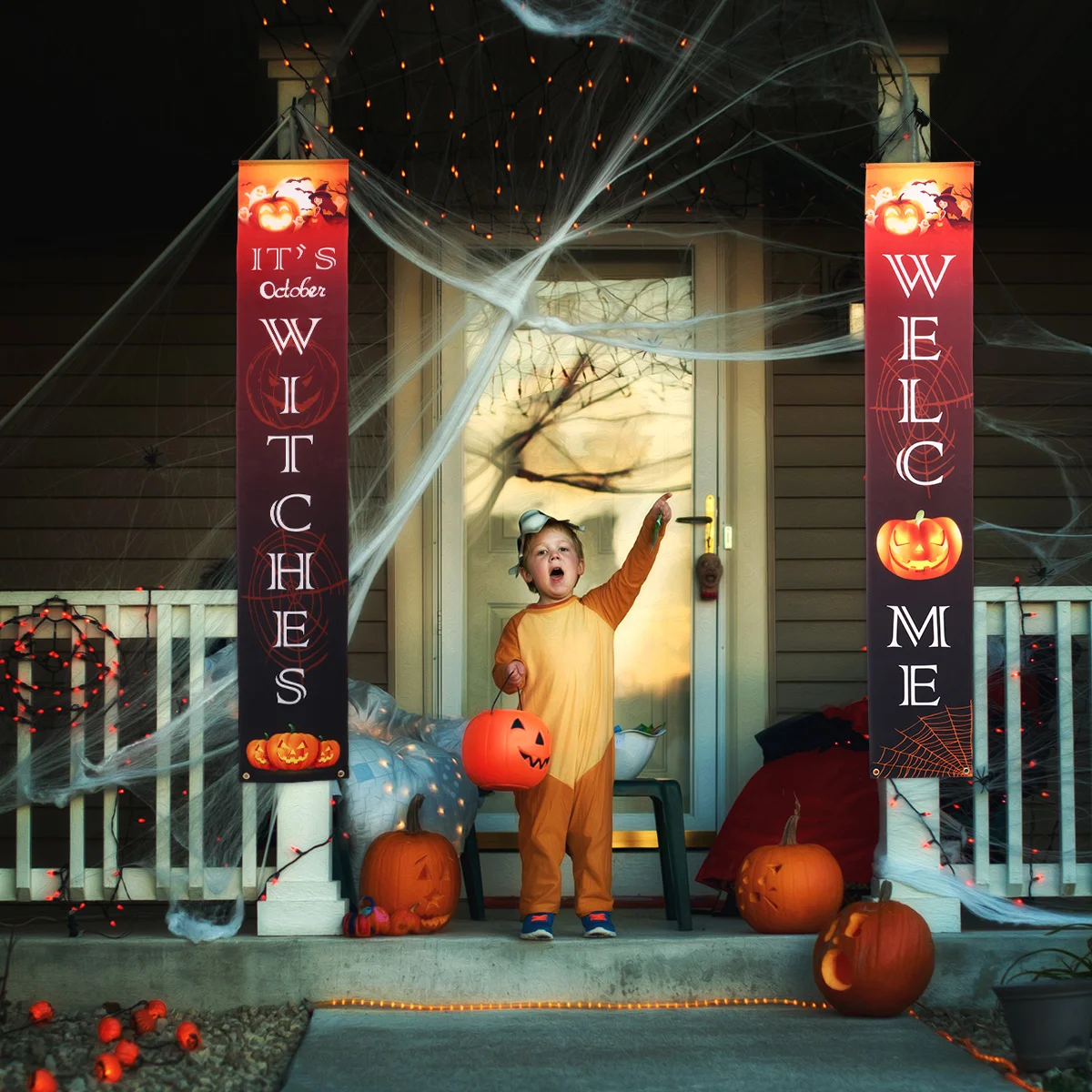 

1 Set Curtain Welcome Banner Trick or Treat Door Banner Trick or Treat Door Sign Door Porch