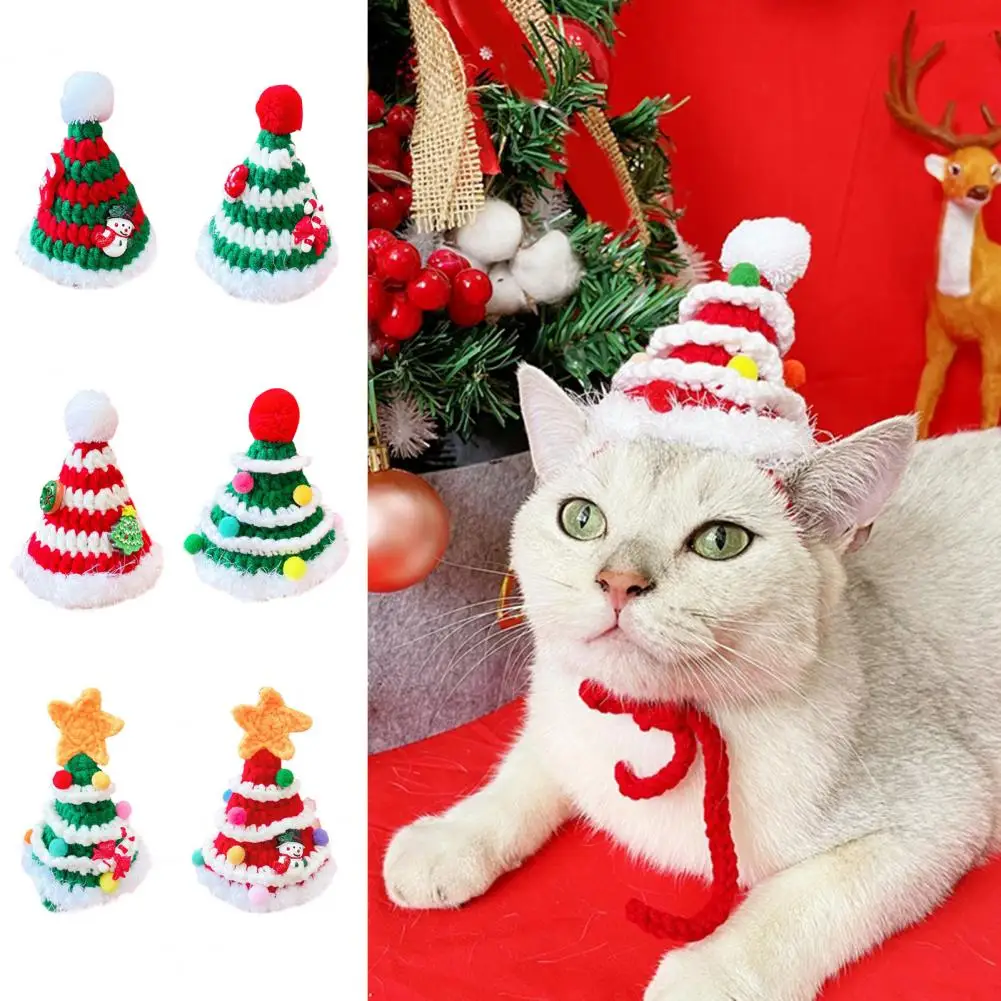 Fade-resistant Easy-wearing Polyester Fiber Hairballs Style Christmas Dog Cap Pet H