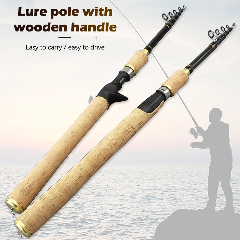

1.8m 2.1m 2.4m 2.7m Spinning Fishing Rod M power Hard Telescopic Carbon Fiber Travel pole wooden handle