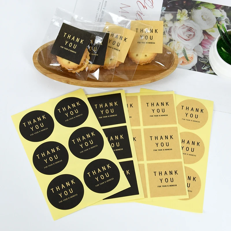 

10/20sheets THANK You Round Square Shape Stickers 1.5inch Black Kraft Paper Color Handmade Adhesive Packaging Sealing Gift Label