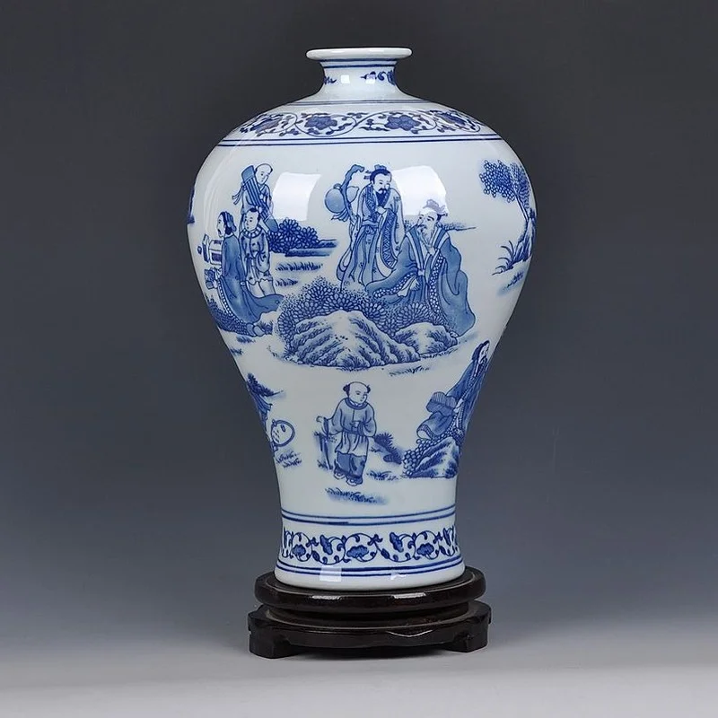 

High Quality Chinese Good Quality Hand Painted Porcelain Blue and White Ceramic Figure Vase with Collection