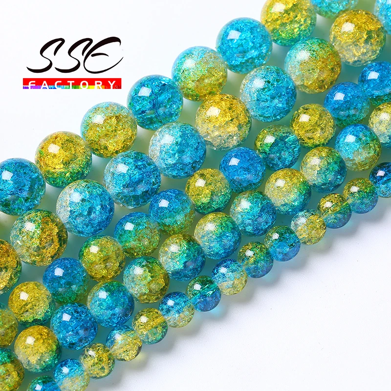 Природный камень желтые синие стеклянные бусины снег треснувшие кварцевые кристаллы Круглые свободные бусины для самостоятельного изготовления ювелирных изделий Браслеты 6 8 10 12 мм
