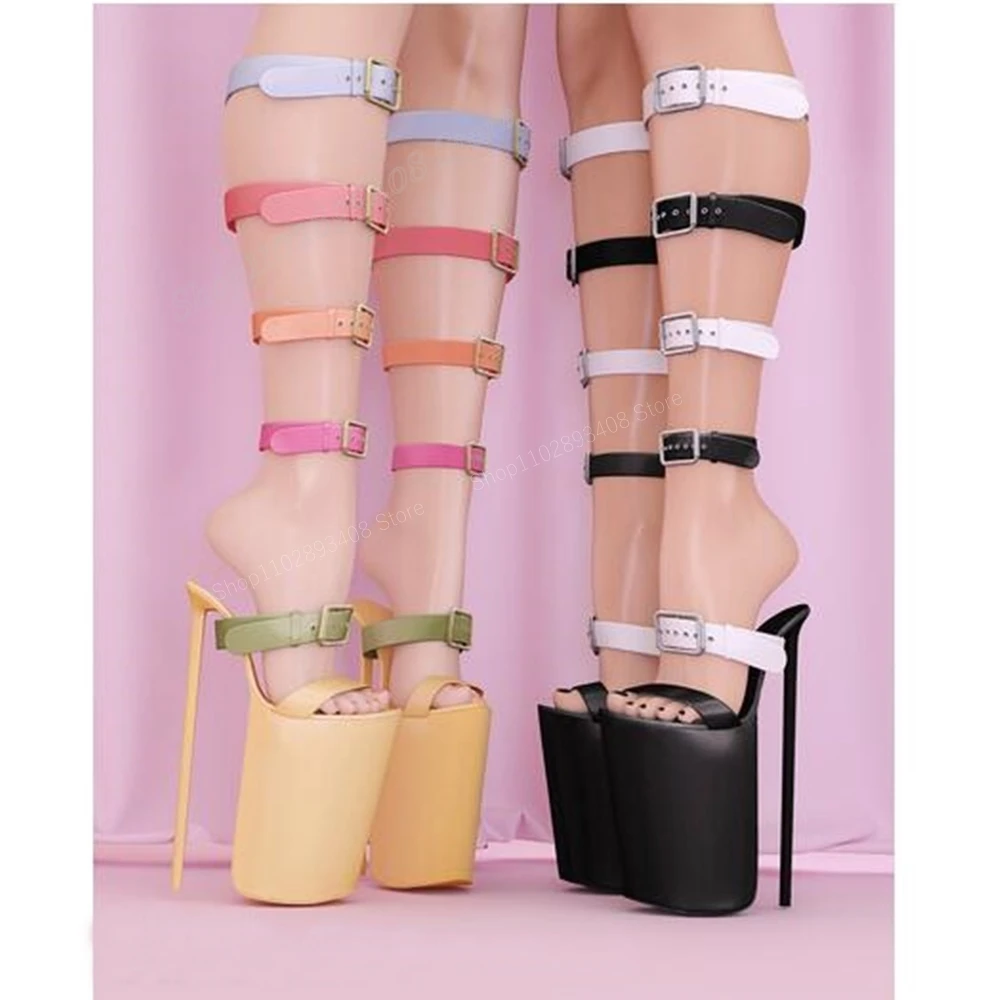 Босоножки женские пустотелые на платформе 30 см высоком каблуке-шпильке