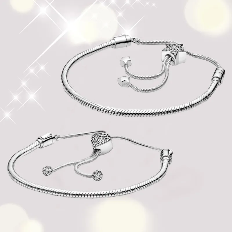 

Original Pan Charm Chain Snake Bracelet 100% 925 Silver Adjust Bracelet For Women's Fashion Classic High Quality Diy Jewelry