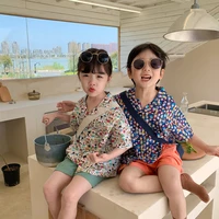 2022 boys and girls summer blouse kids cotton cartoon print cute short sleeve korean fashion children clothes tops baby shirts