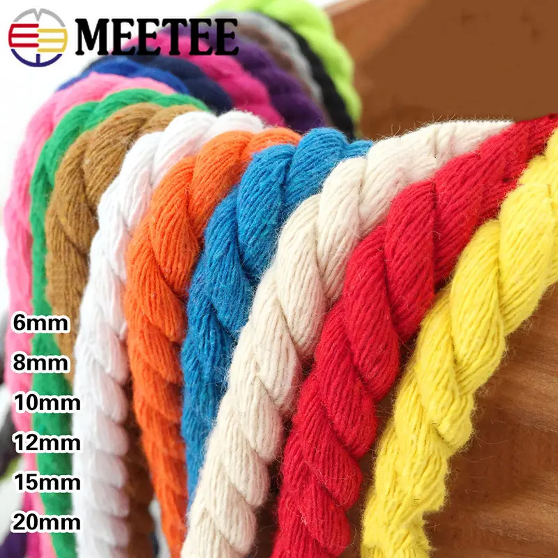 

5Meters 6-20mm Colored Cotton Rope 3 Shares Twisted Cord DIY Decoration Macrame Rope for Bag Braided Cords Sewing Accessories