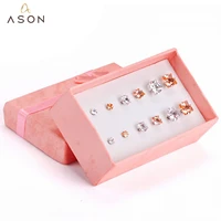 asonsteel gold color surgical stainless steel mixed color square cubic zirconia stud earrings sets for women kids girl jewelry