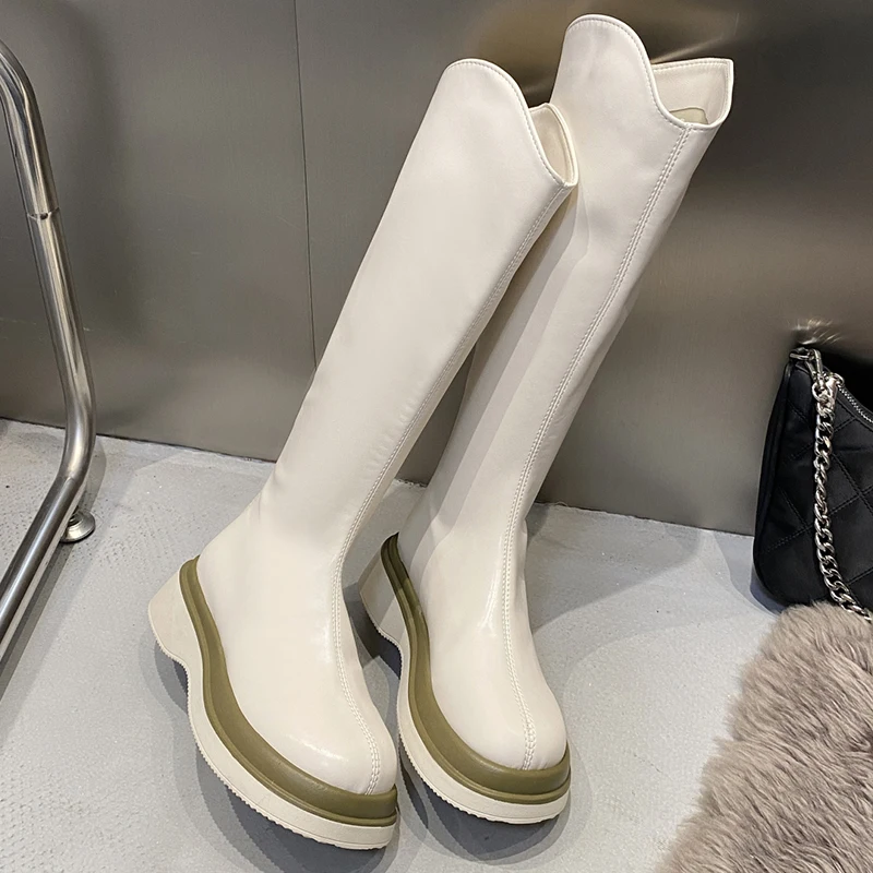 

Сапоги-Челси женские до колена, из ПУ кожи, на платформе