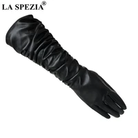 la spezia long gloves women pu leather solid black white red coffee pink autumn winter fashion ladies elbow length gloves