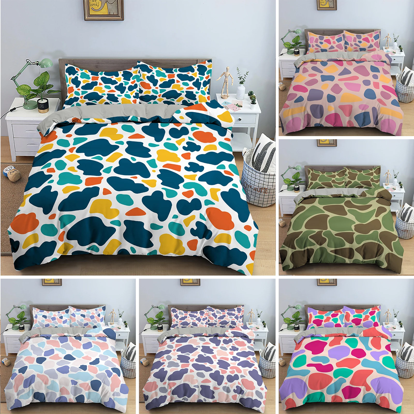 

Colorful Spots Print Bedding Set Polyester Duvet Cover With Pillowcase Adults Kids Quilt Cover With Zipper Closure Multiple Size