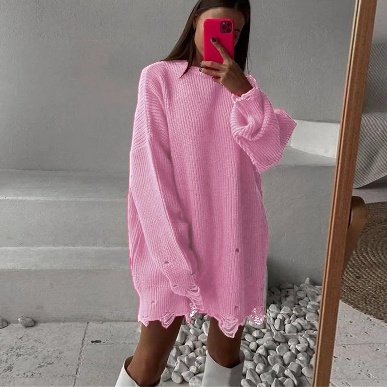 

Женское вязаное платье-свитер с длинным рукавом, в стиле панк