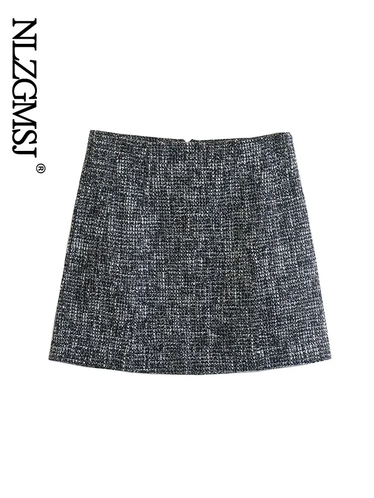 

Женская трикотажная твидовая мини-юбка трапециевидной формы с высокой талией