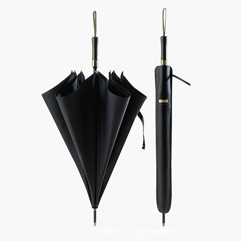 

Double Layer 120cm Large Long Wooden Handle Umbrella Men Business Leather Cover Windproof Parasol Golf Women Automatic Umbrella