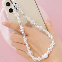 trendy baroque pearl mobile strap phone charm women girls beaded chain phone case pendant anti lost lanyard hanging cord jewelry