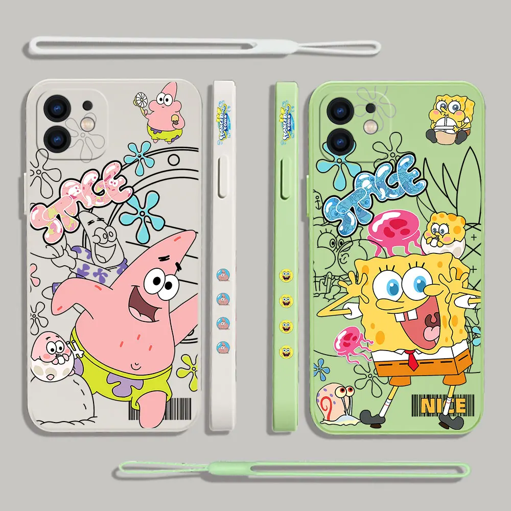 

Cute SpongeBob Patrick Star Phone Case For Samsung A53 A50 A52S A51 A72 A71 A73 A81 A32 A22 A20 A30 A21S 4G 5G with Hand Strap