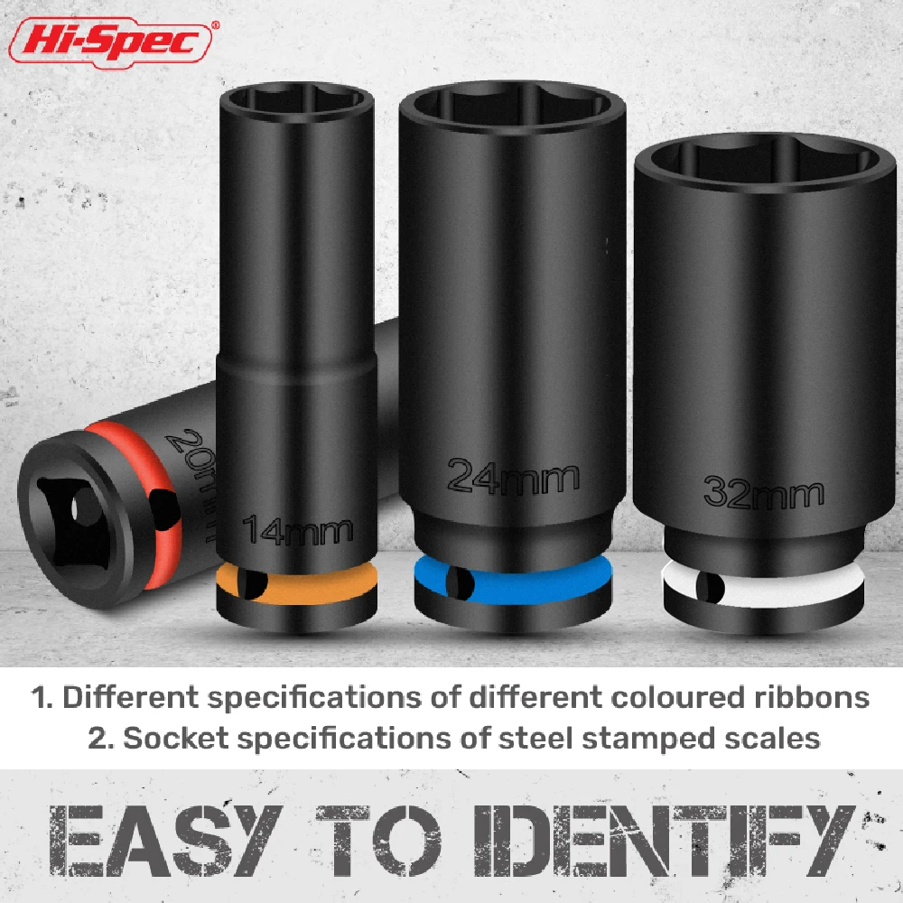 Комплект длинных пневматических головок Hi-Spec 1/2 дюйма 38 мм — ударный класс