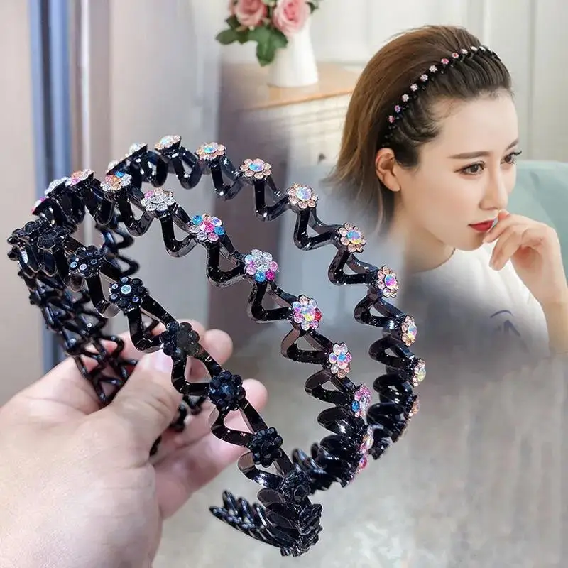 

2022 New Fashion Hot Sale All-match Wave Rhinestones Pearl Braided Hair Clip Headband for Women Girl Hair Accessories Headwear
