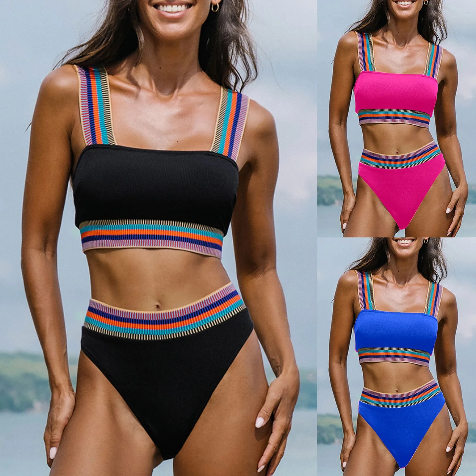 

Women Tow Piece Vintage Swimsuit Two Piece Retro Halter Ruched vacation Padded Bandage Summer Beach Wear Swimming Biquinis