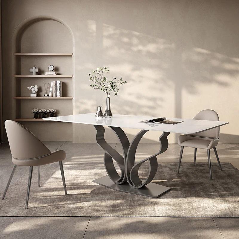 

Italian Minimalist Bright Slate Dining Table Modern Light Luxury Restaurant Designer Gray Mesa Auxiliar Salon Furnitures WXH71YH