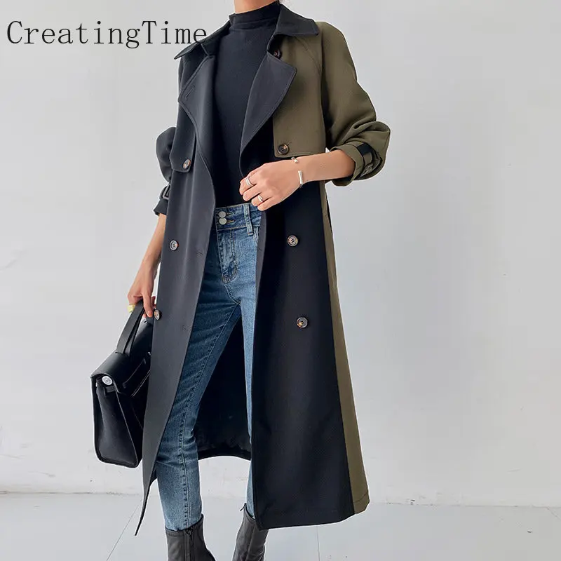 

Тренчкот женский в европейском и американском стиле, длинное пальто в стиле пэтчворк, простая шикарная Классическая ветровка, LH962, на осень-зиму