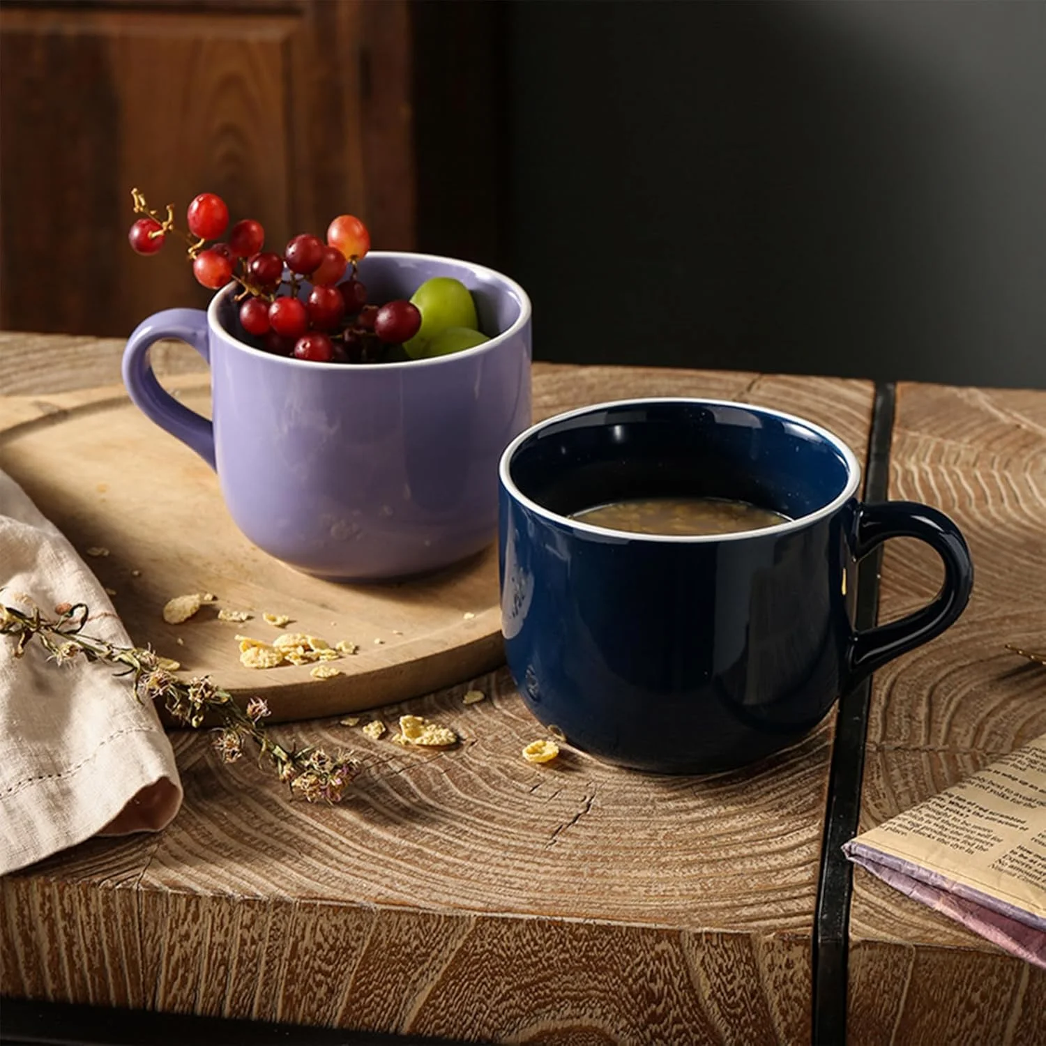 Extra Large Porcelain Coffee 23 Oz Mug Breakfast Cup and Soup Bowl Microwave Dishwasher Safe Jumbo Wide with Handle