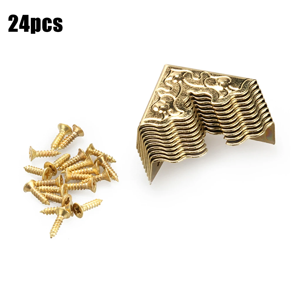 24pcs Antique Corner Protector Jewelry Chest Box Case Decorative Feet Leg Metal Corner Bracket Hardware Furniture 25mm