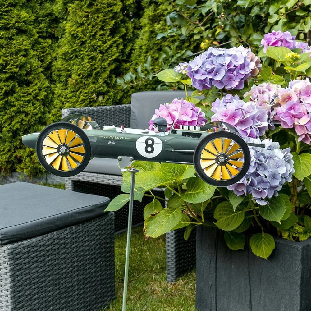 

Garden Decor Wind Spinner Ground Stake Home Racecar Windmill Yard DIY Craft