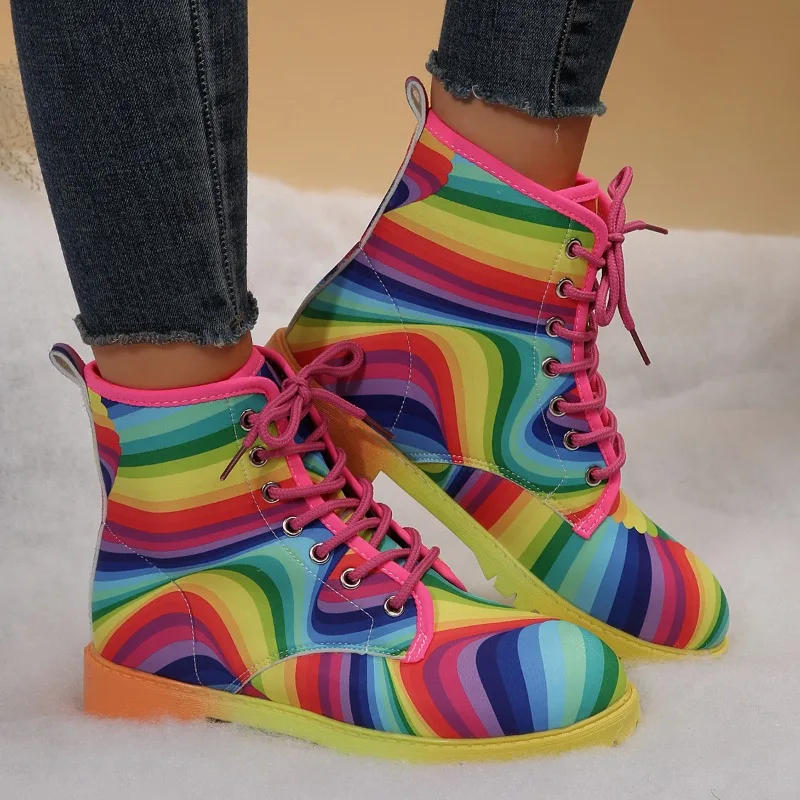 

Женские ботинки, новинка зима 2023, модные ботинки, женские высокие ботинки с цветочным принтом, женская обувь с круглым носком для женщин, обувь