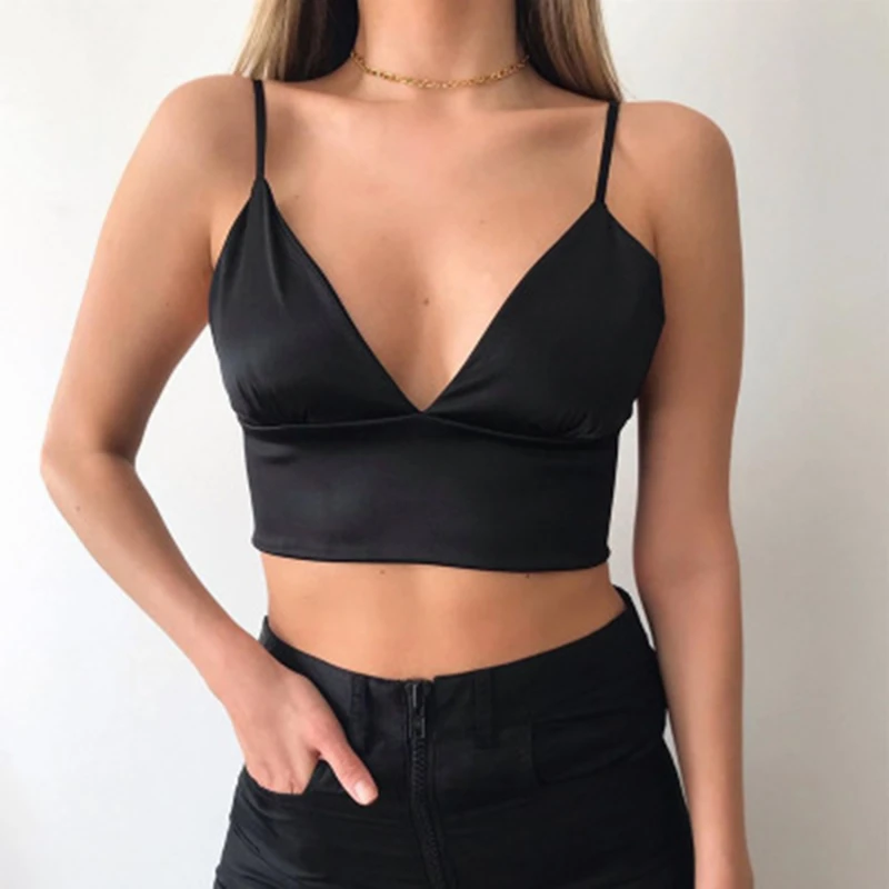 

Women's European and American Deep V-Neck Short Navel Vest Seamless Slim Fit Sexy Small Sling Fashion Harajuku Splicing Vest