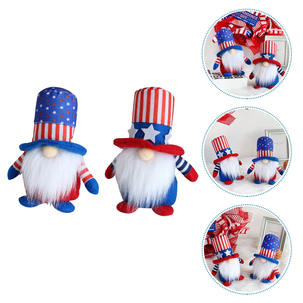 

2 Pcs Desk Topper 4 July Decorations 4th Figurine Popplio Plush Home Americana Patriotic Gnome Gnomes Independence Day