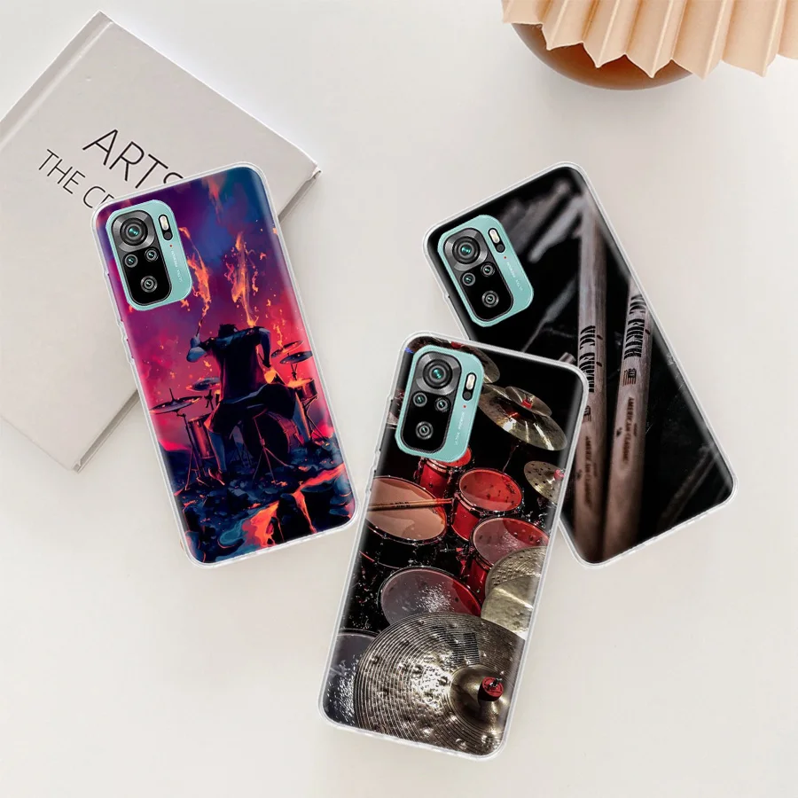 Musical Instrument Drum rock Phone Case For Xiaomi Poco X6 X5 X4 F4 GT X3 NFC F6 Pro 5G M5 M5S M4 M3 Mi F5 F3 F2 F1 Clear Cover