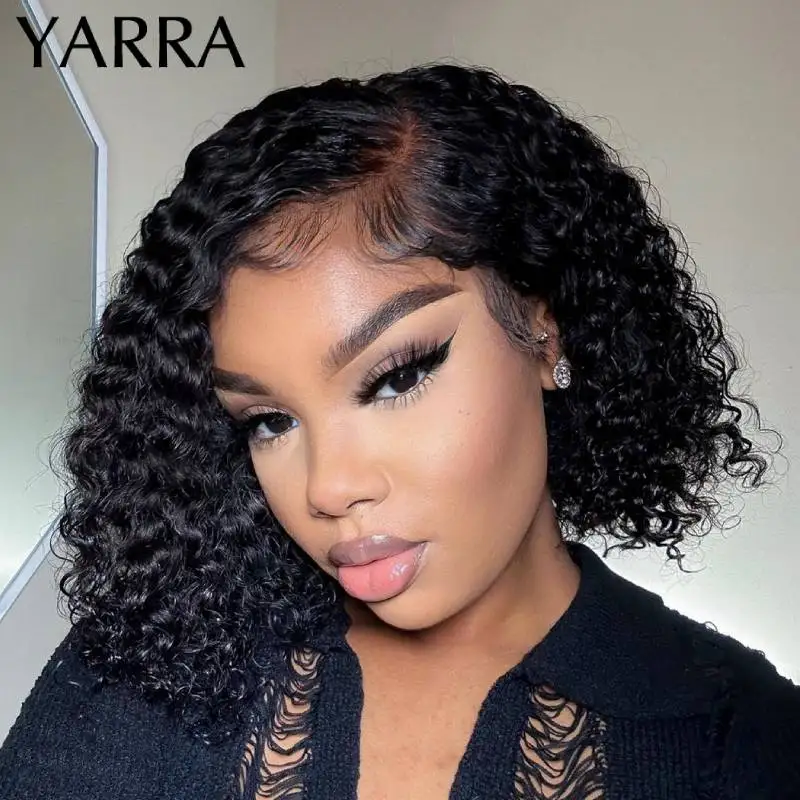 Bob Wig Lace Front Human Hair Wigs Brazilian Deep Wave Frontal Wig 180 Density Transparent Jerry Curl Bob PrePlucked Remy YARRA