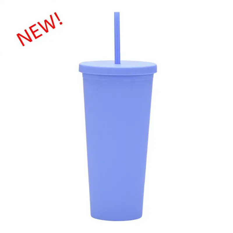 700ml Blank Plain Plastic Cup Simple Modern Water Cup Cold Cup With Lid And Straw Reusable Water Bottle Coffee Cup Travel Mug