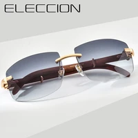 eleccion mahogany classic luxury brand rimless sunglasses 2022 new wooden frame hd sun glasses for driving uv400 protection