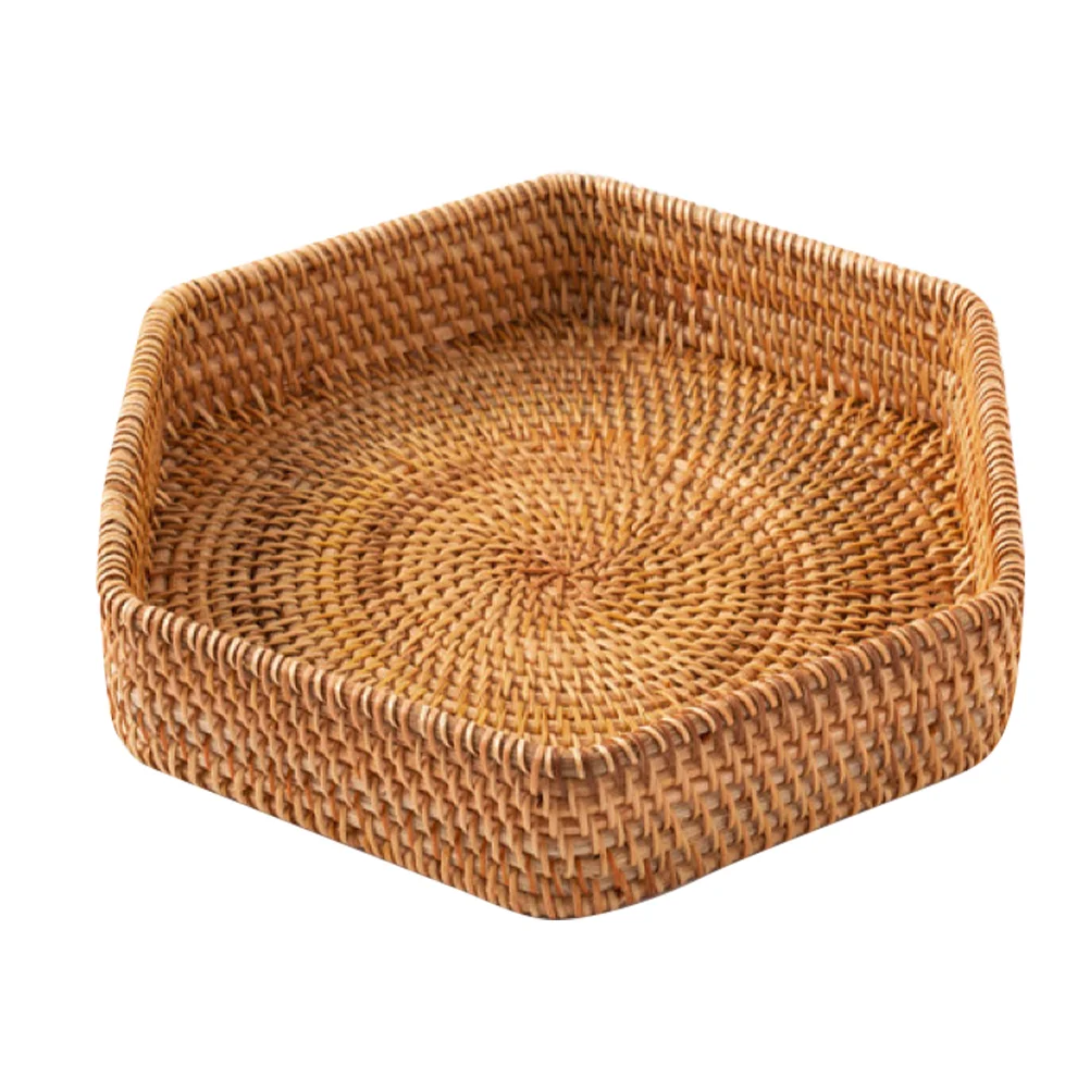 

Household Fruits Snacks Tray Retro Woven Bread Cake Display Plate Multi-function Storage Tray